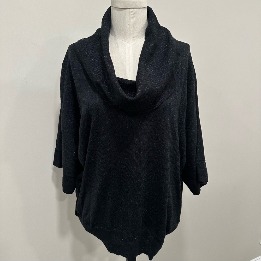MICHAEL KORS Black Metallic Dolman Sleeve Sweater Pullover Cowlneck Size XL